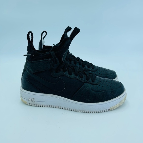 Nike Air Force 1 Leather Black Sneakers High stop 6 - Picture 2 of 11